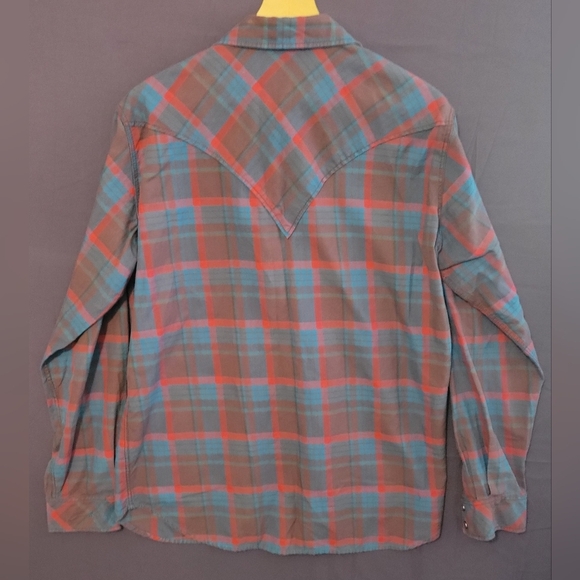 Ryan Michael Men's Red and Blue Plaid Casual Snap Button Down Shirt Size L - Picture 4 of 5